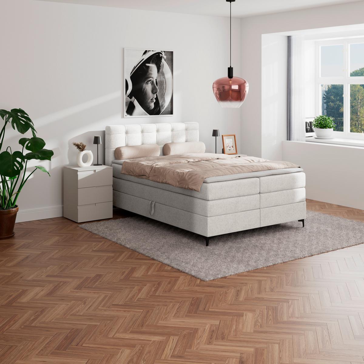 Boxspringbett MITTO Beige 140x200 cm - Beige/Schwarz, KONVENTIONELL, Textil/Metall (140/200cm)