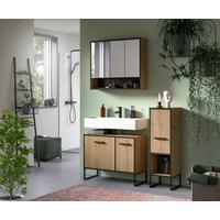 Badezimmer Bagno Schwarz /Eiche Artisan Dekor B: 110cm - Schwarz/Eiche Artisan, Trend, Glas/Holzwerkstoff (110cm) - MID.YOU