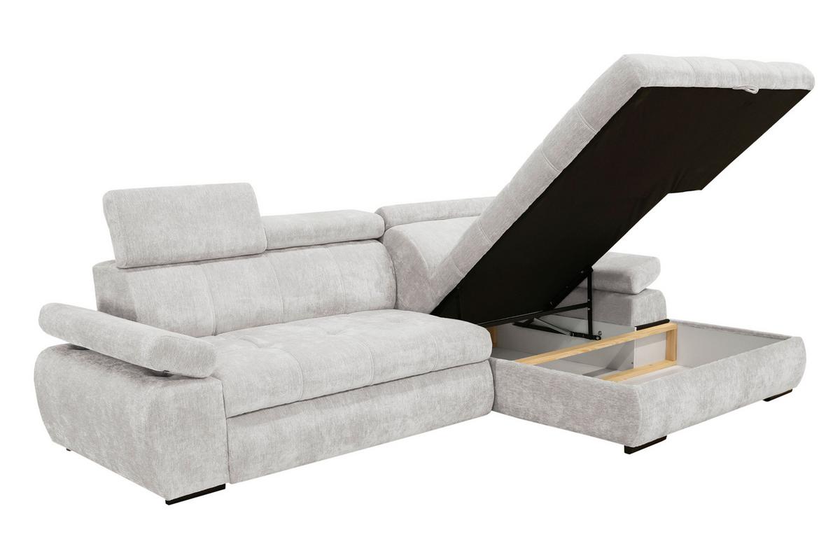 Rohová sedačka VEGAS, pravá, světle šedá žinylka - černá/světle šedá, Design, dřevo/textil (294/173cm)