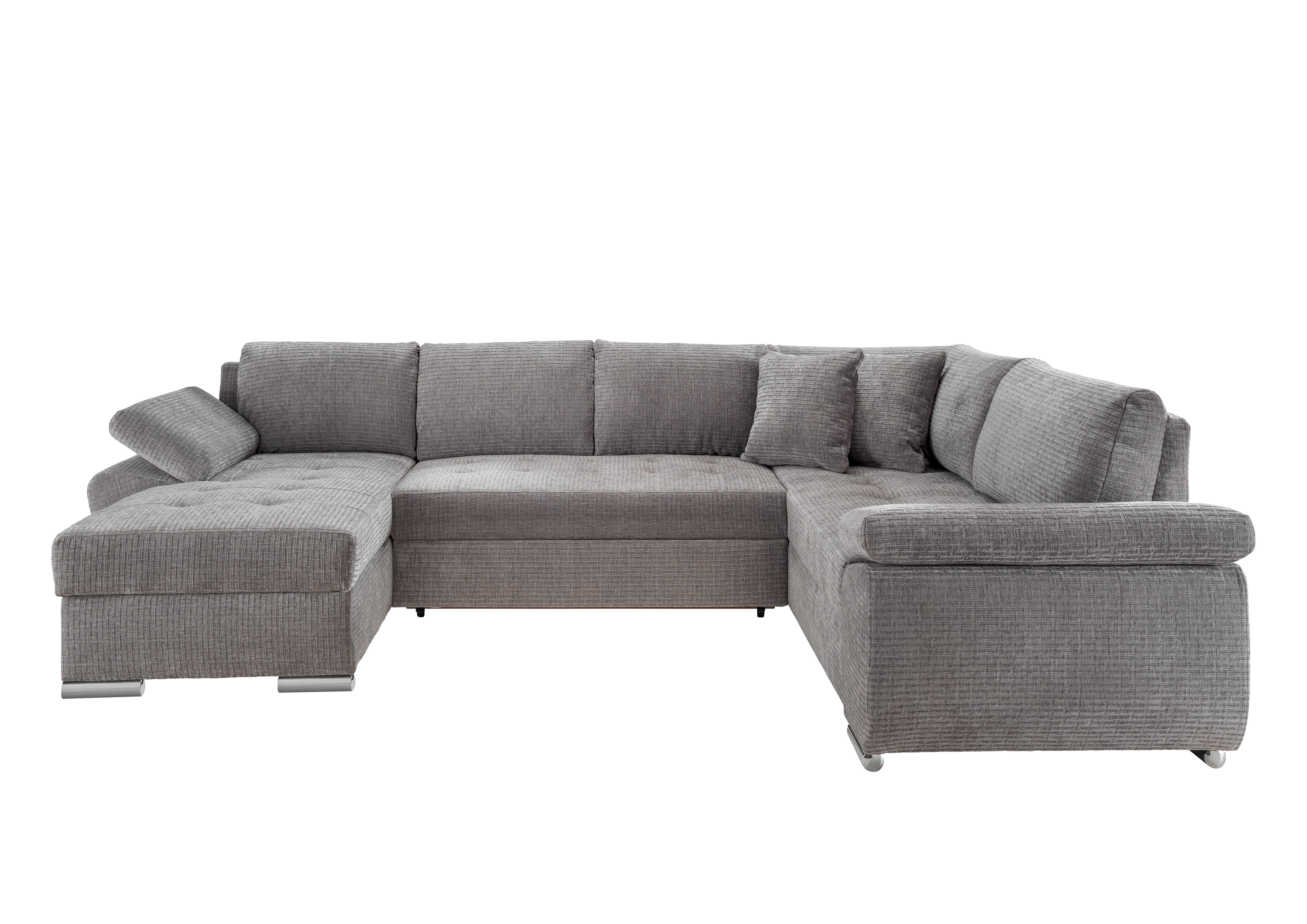 Wohnlandschaft Terana Grau mit Schlaffunktion, Mikrofaser - Chromfarben/Grau, KONVENTIONELL, Textil (157/305/219cm) - Livetastic