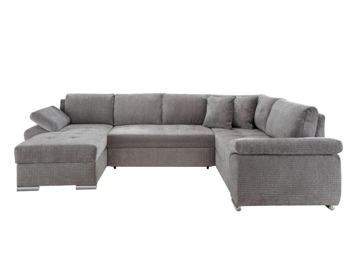 Wohnlandschaft Terana Grau mit Schlaffunktion, Mikrofaser - Chromfarben/Grau, KONVENTIONELL, Textil (157/305/219cm) - Livetastic