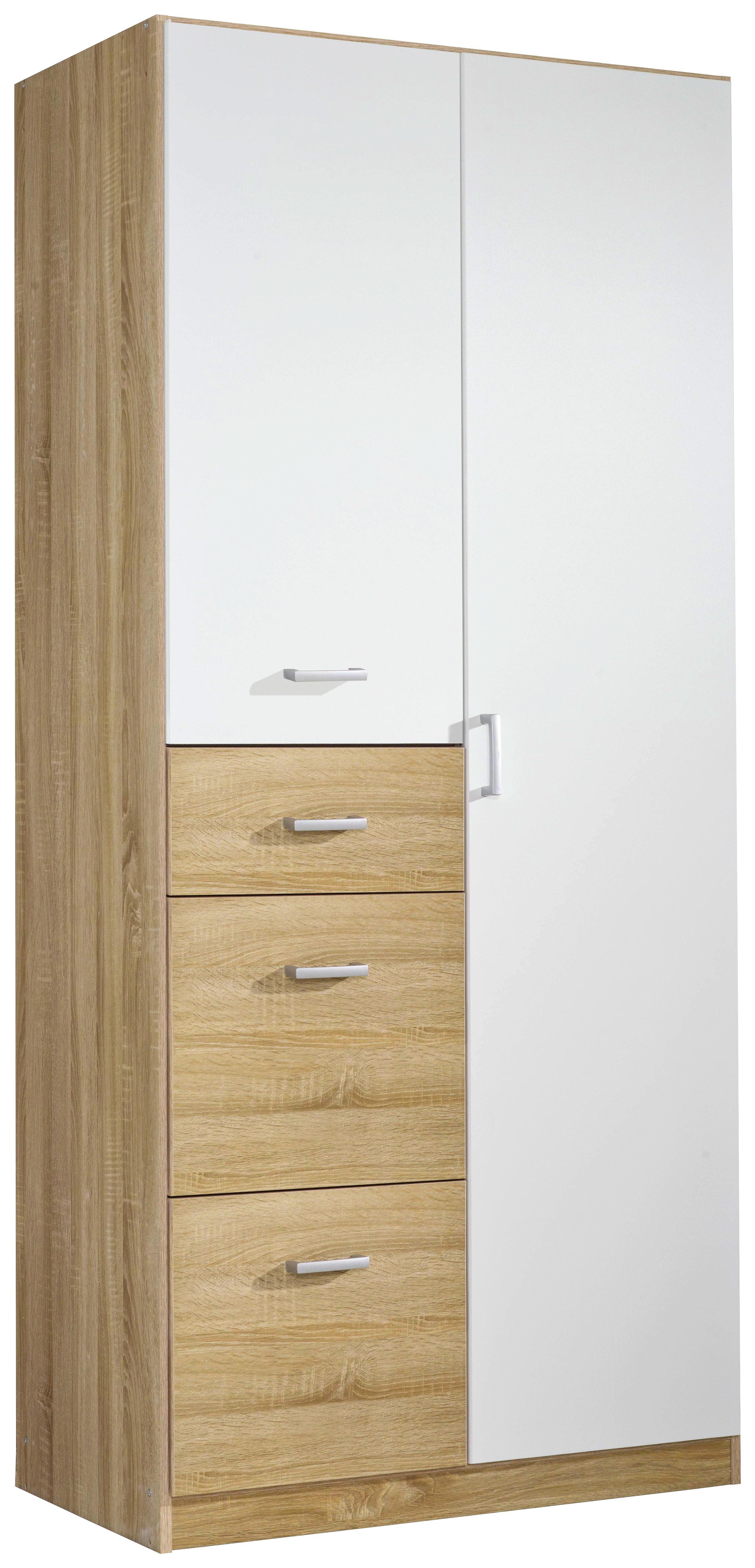 Kombischrank Point B:91cm Sonoma Eiche Dekor/ Alpinweiß - Weiß/Sonoma Eiche, MODERN, Holzwerkstoff (91/197/54cm)