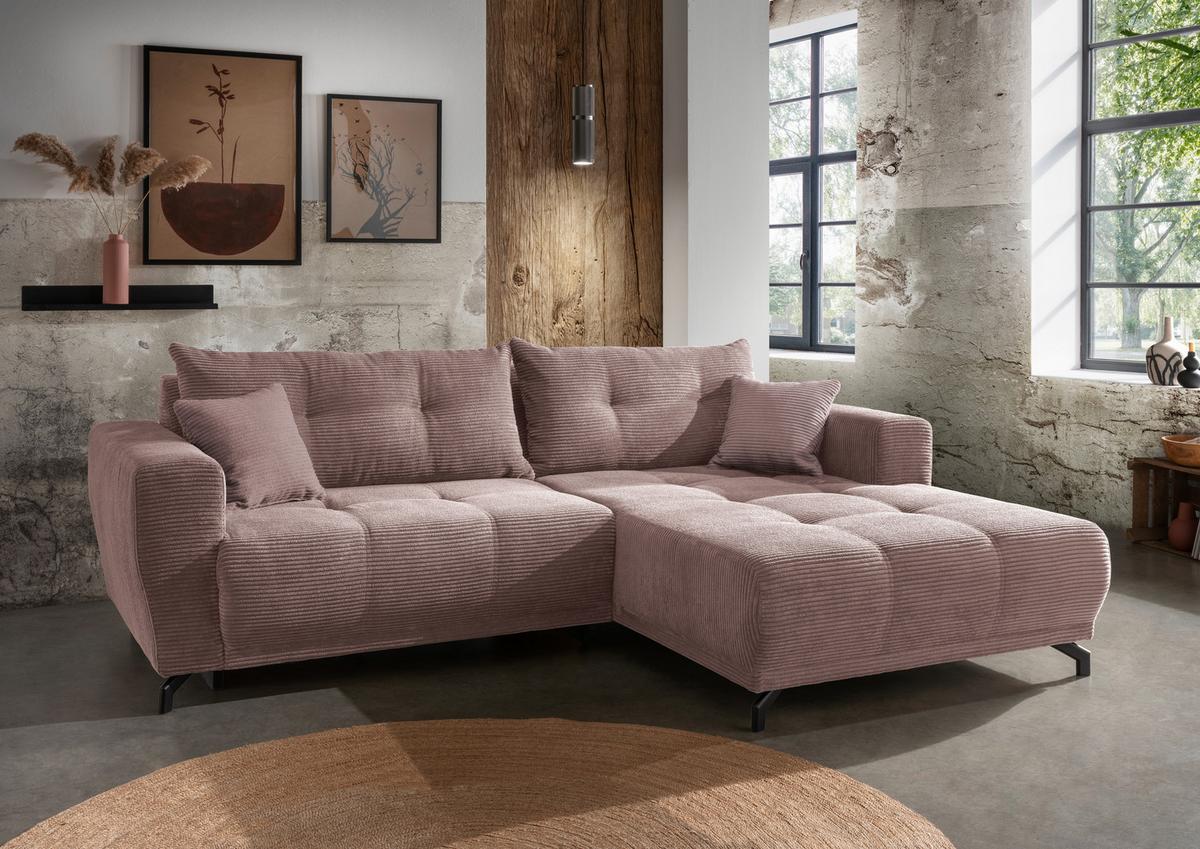 Ecksofa Restato Rosa S: 246/177 cm - Schwarz/Rosa, MODERN, Holz/Textil (246/177cm) - MID.YOU