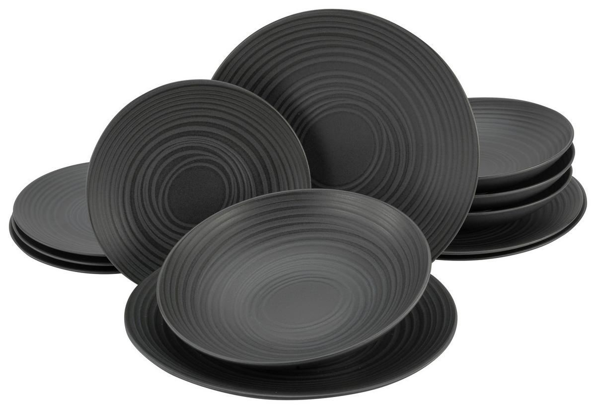 Tafelservice Keramik 4 Personen Geschirr Set Schwarz - Schwarz, Trend, Keramik - Creatable