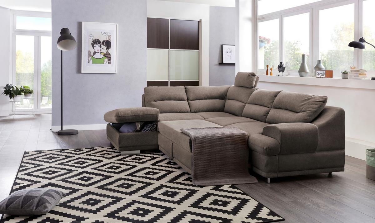 Ecksofa Mit Schlaffunktion & Bettkasten Seaside Braun - Chromfarben/Braun, KONVENTIONELL, Textil (217/264cm) - MID.YOU