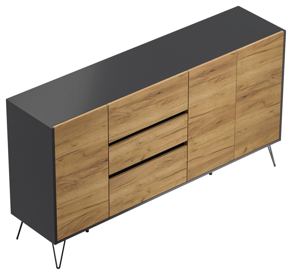 Sideboard Posseik Industrial Eichefarben/graphitf. B: 177cm - Eichefarben/Schwarz, Design, Holzwerkstoff (177/93,6/42cm) - P & B