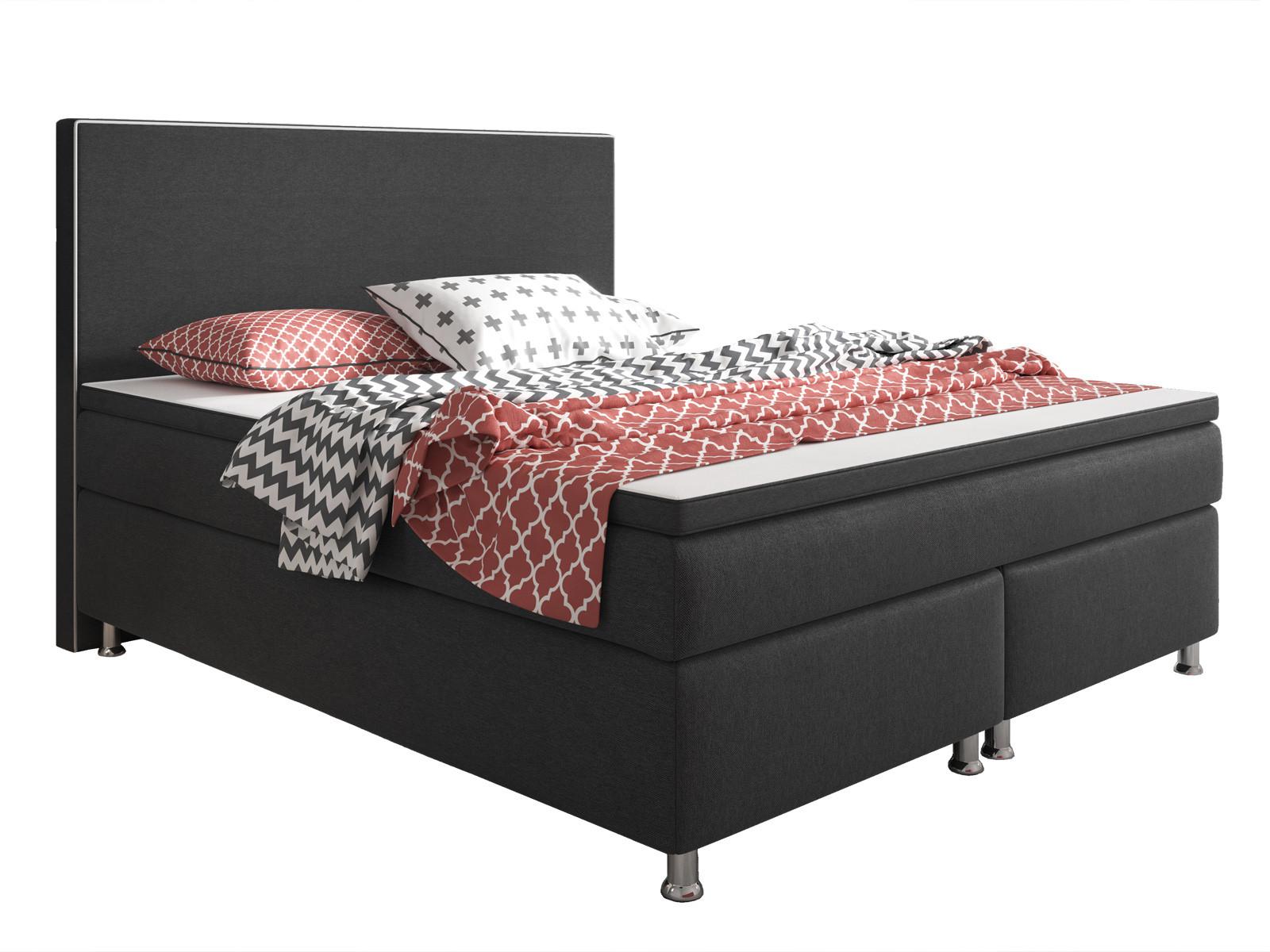 Boxspringbett Mit Topper 180x200 Cm King Size - Anthrazit/Silberfarben, KONVENTIONELL, Textil (180/115/210cm) - MID.YOU