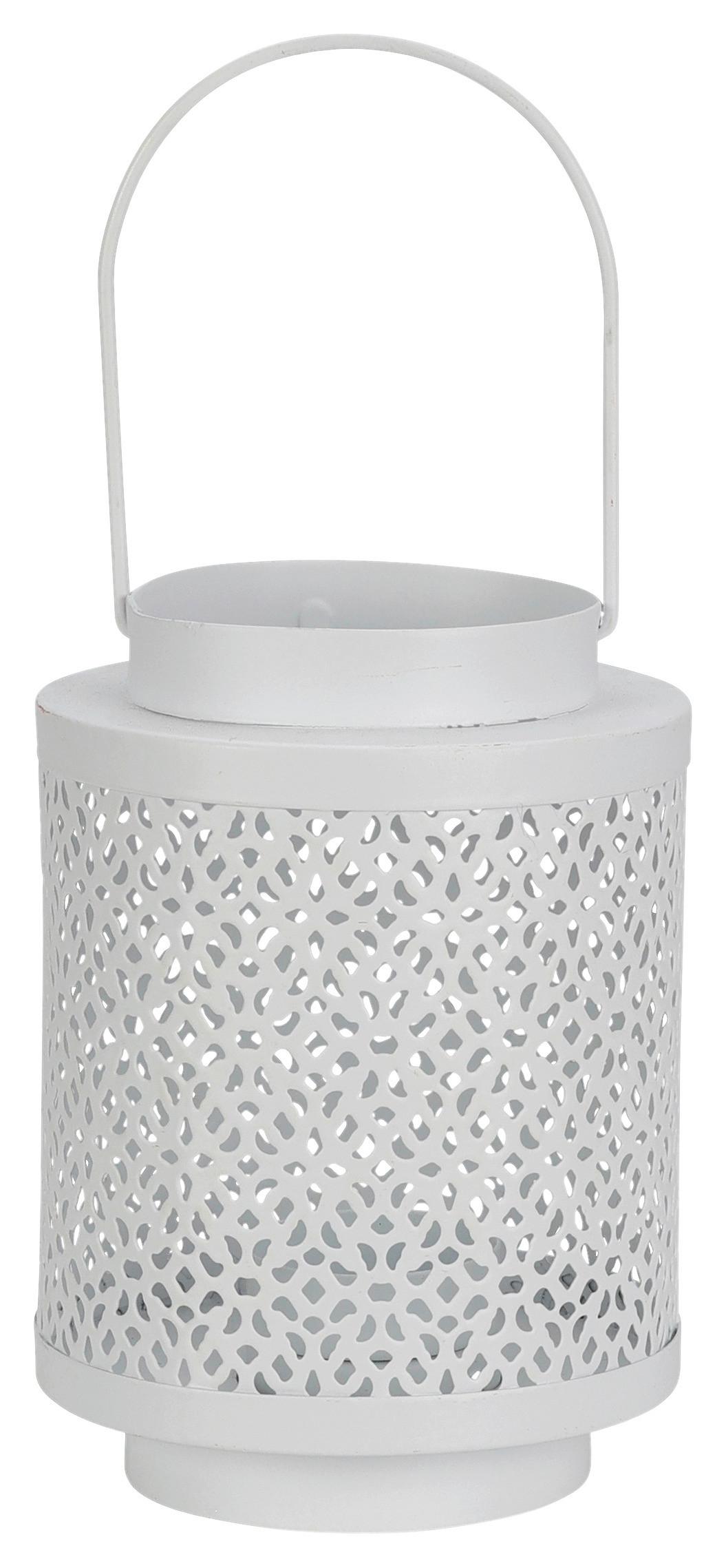 Laterne Kelly Aus Metall H: 14 Cm Mit Löchrigem Muster - Weiß, Basics, Metall (11/11/14cm)