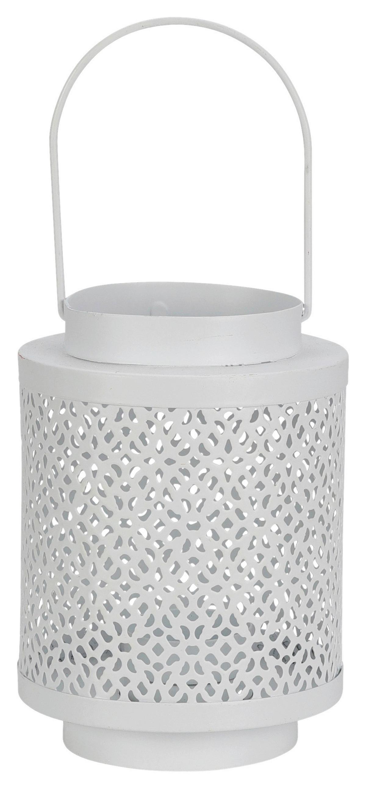 Laterne Kelly Aus Metall H: 14 Cm Mit Löchrigem Muster - Weiß, Basics, Metall (11/11/14cm)
