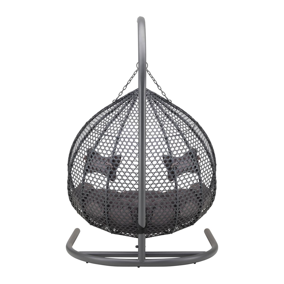 XXL Závěsné křeslo Bari včetně polštářů - šedá/tmavě šedá, Moderní, kov/textil (130/201/116cm) - Bessagi Garden