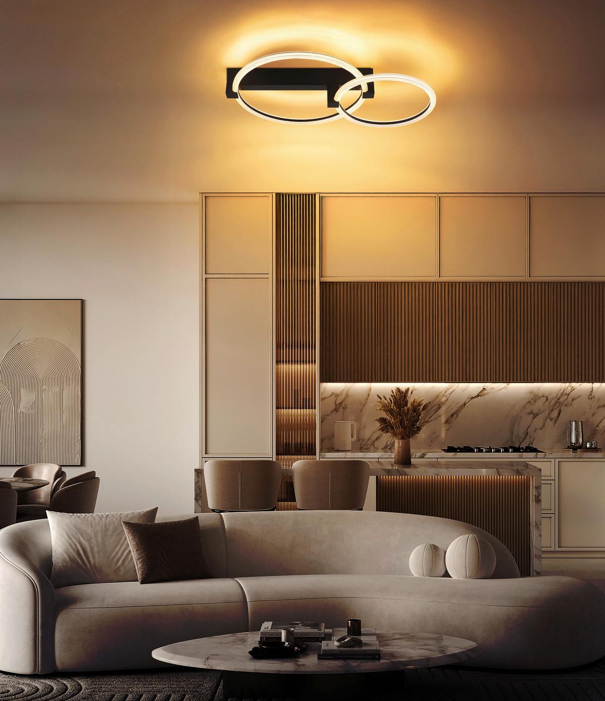 Deckenventilator inkl. 1x LED 230V, 24W, ca. 58x38x114,5 cm - Transparent/Schwarz, Design, Kunststoff/Metall (58/38/11,5cm) - Globo