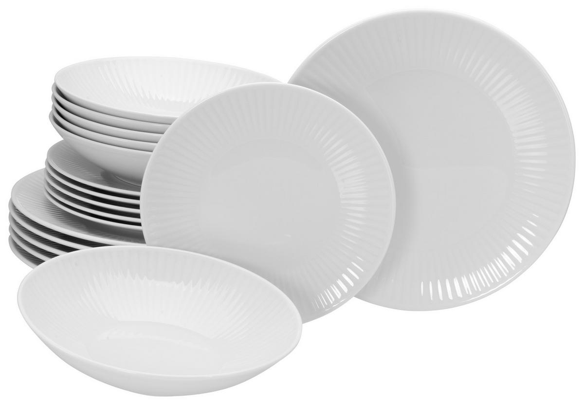 Speisetellerset Valencia 18--Teilig. Weiß - Weiß, Design, Keramik - Creatable