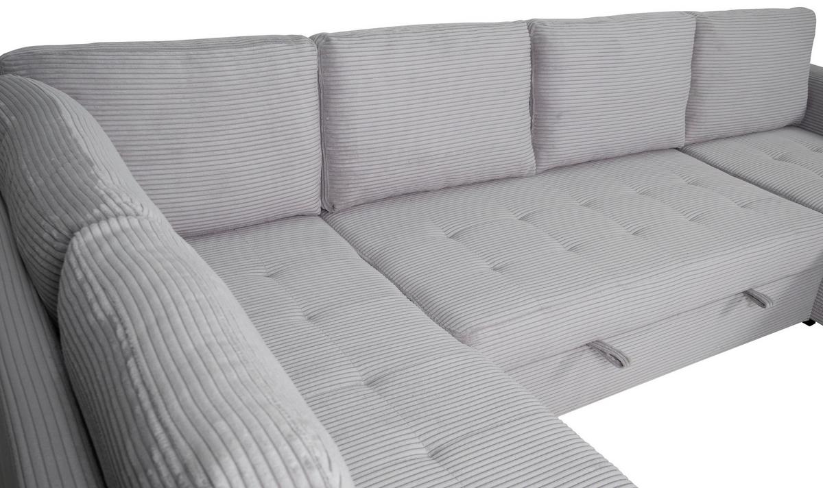 Souprava U MALTE, levá, světle šedý manšestr - černá/světle šedá, Moderní, textil/plast (178/305/155cm) - Based