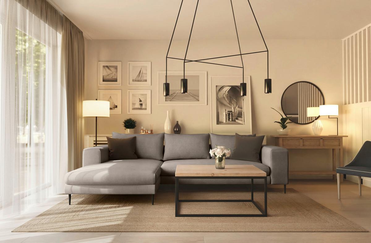 Ecksofa Aurora II - Taupe/Schwarz, MODERN, Textil (170/275cm) - Trendmanufaktur