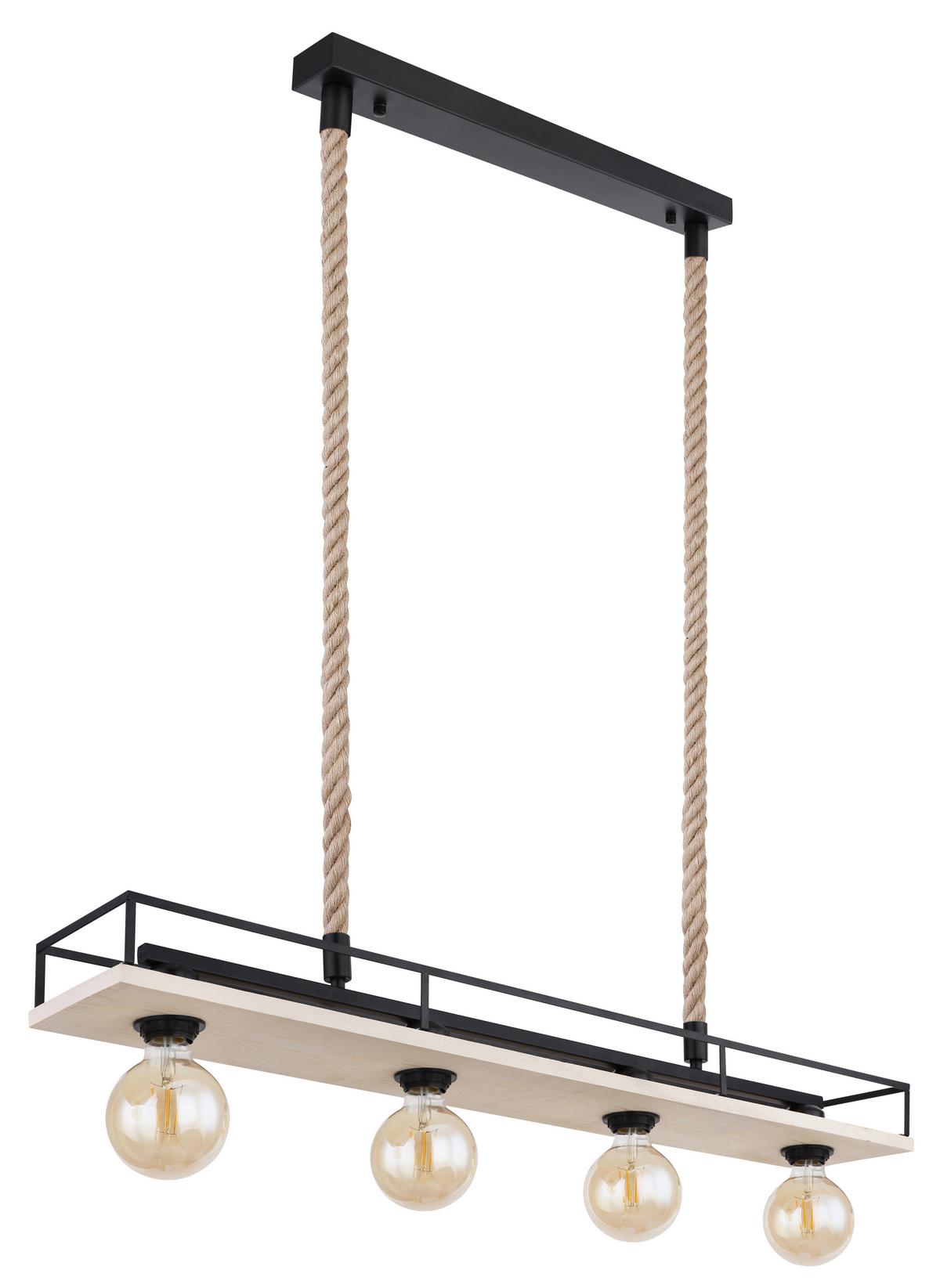 Hängeleuchte H: 120 cm 4-Flammig - Schwarz/Braun, Basics, Naturmaterialien/Holz (95/15/120cm) - Globo