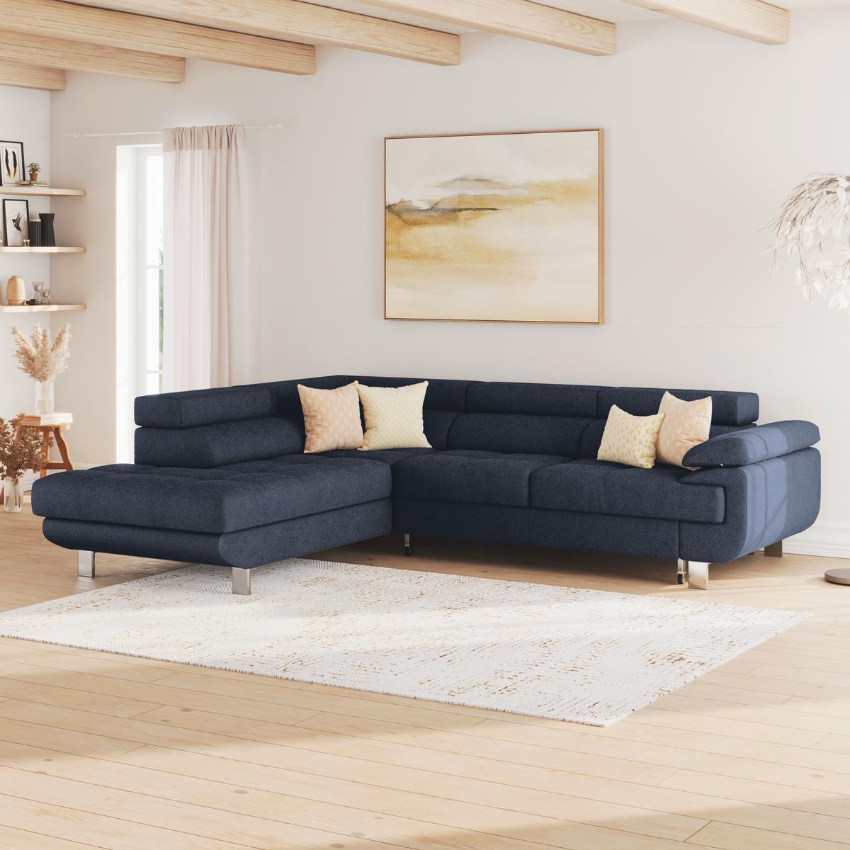 Ecksofa mit Schlaffunktion & Bettkasten Savona Dunkelblau - Dunkelblau, MODERN, Textil (230/270cm) - Ondega