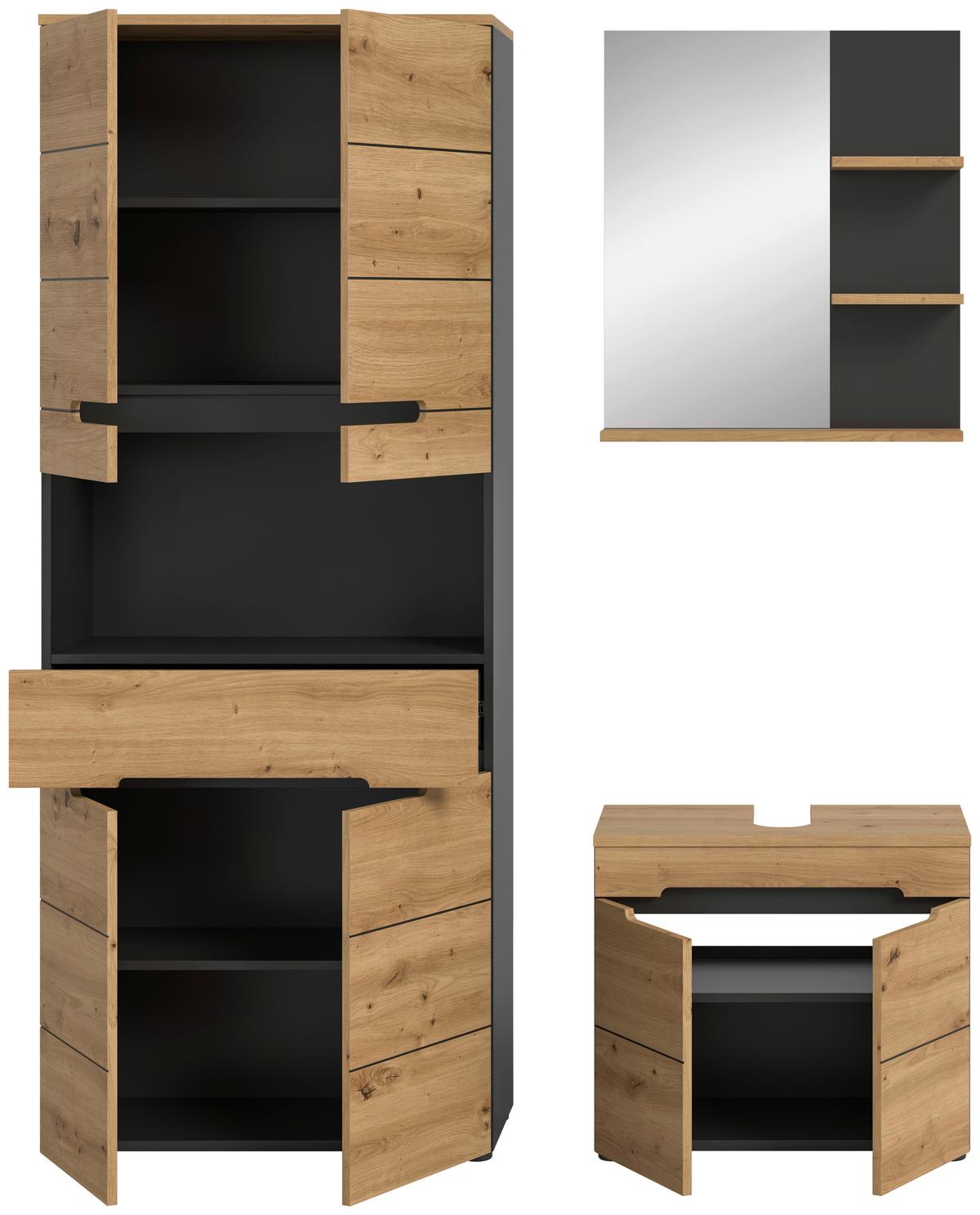 Badezimmer Eiche Artisan Dekor B: 139 Cm - Schwarz/Eiche Artisan, MODERN, Glas/Holzwerkstoff (139cm) - MID.YOU