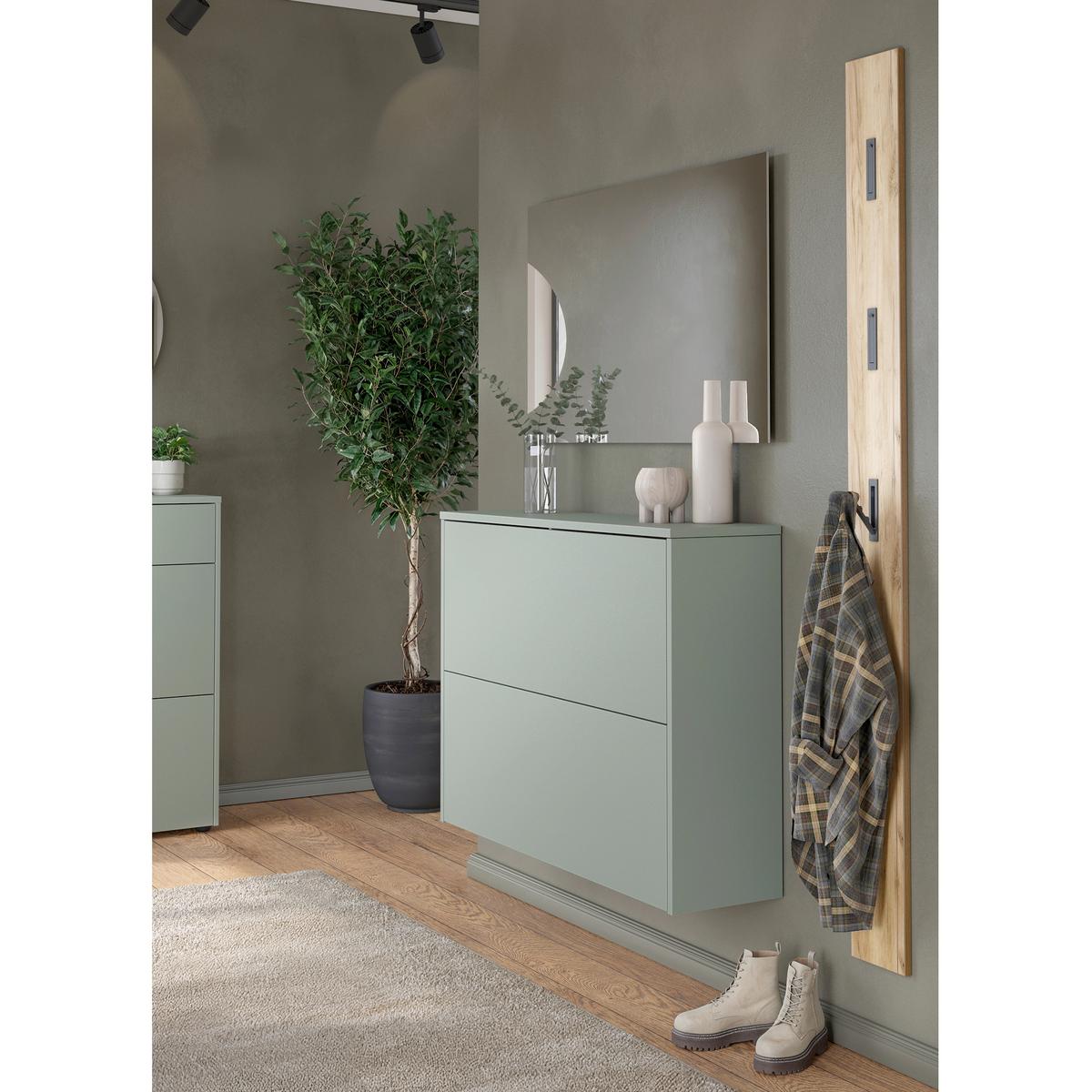 Garderobe Gw-Binetto 3-Teilig Grün/Eichefarben B: 130 cm - Eichefarben/Grün, Design, Glas/Holzwerkstoff (130/200/27cm) - Livetastic