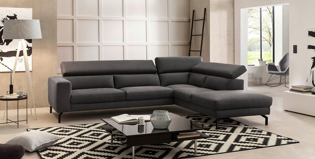 Ecksofa California - Dunkelgrau/Schwarz, MODERN, Textil (305/233cm) - Trendmanufaktur
