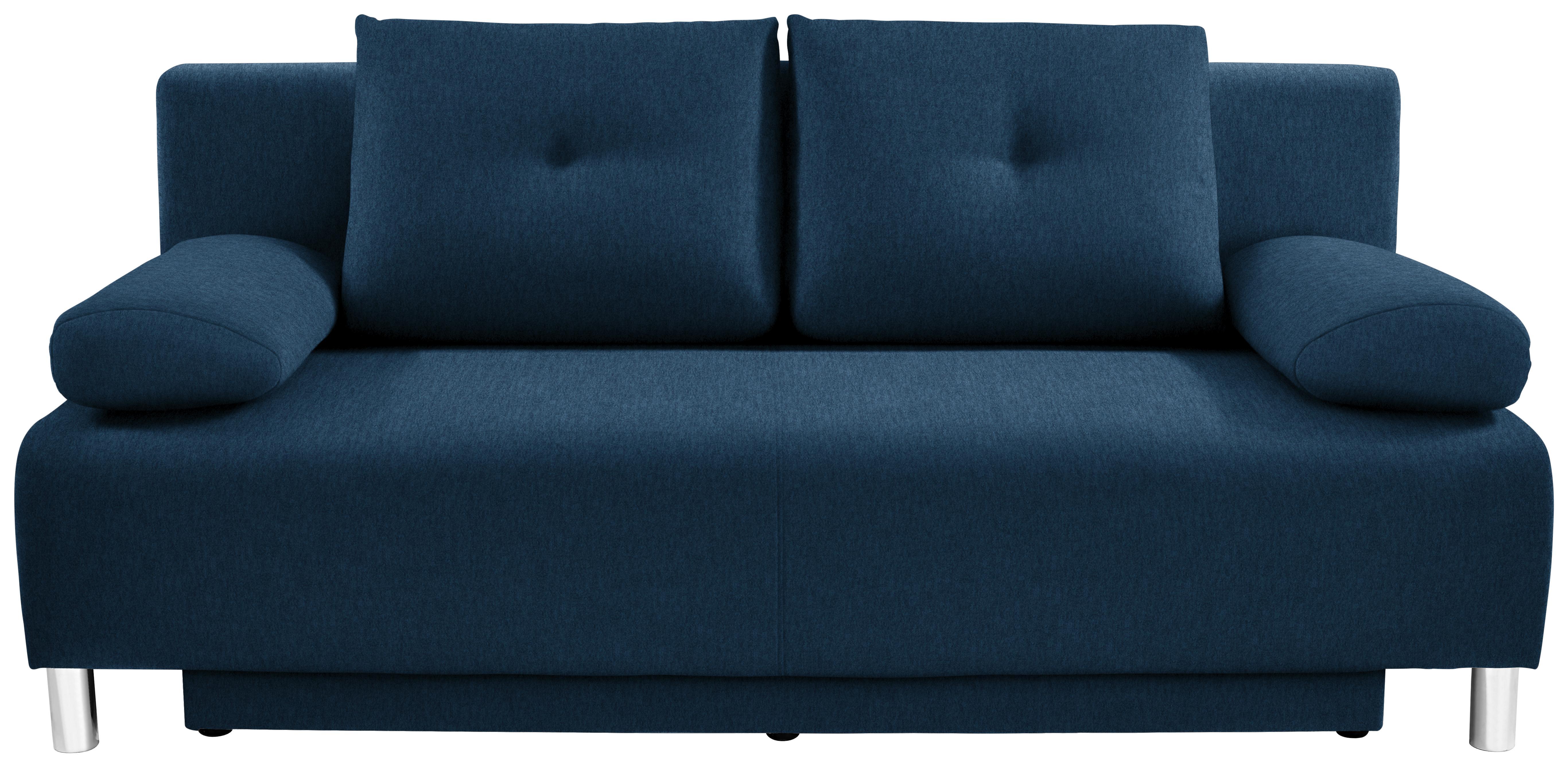 Boxspringsofa Ines B: 203 cm - Chromfarben/Blau, MODERN, Holz/Textil (203/96/102cm) - Luca Bessoni