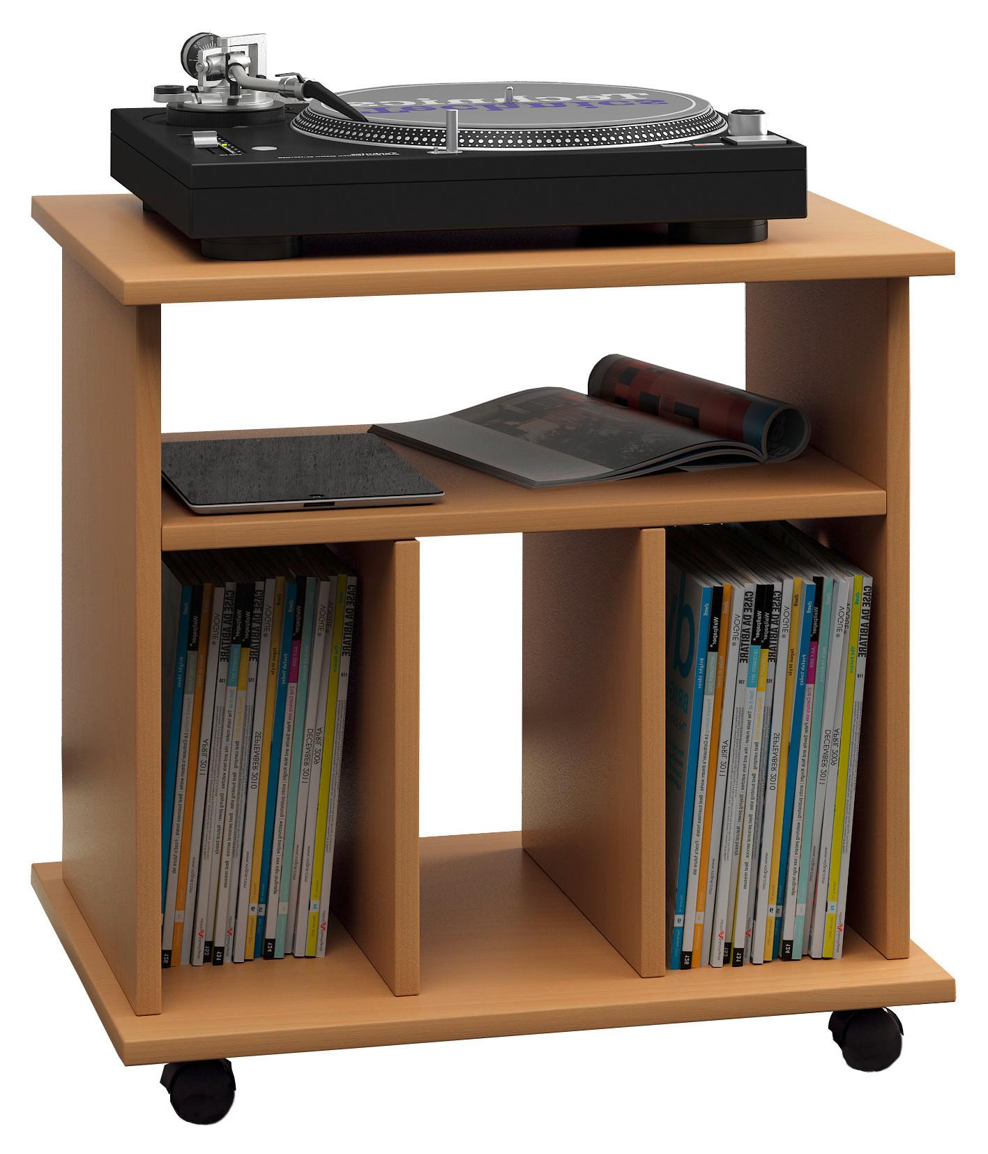 Schallplattenregal mit Rollen Retal 60 cm Buche Dekor - Buchefarben, Basics, Holzwerkstoff (60/59/45cm) - MID.YOU