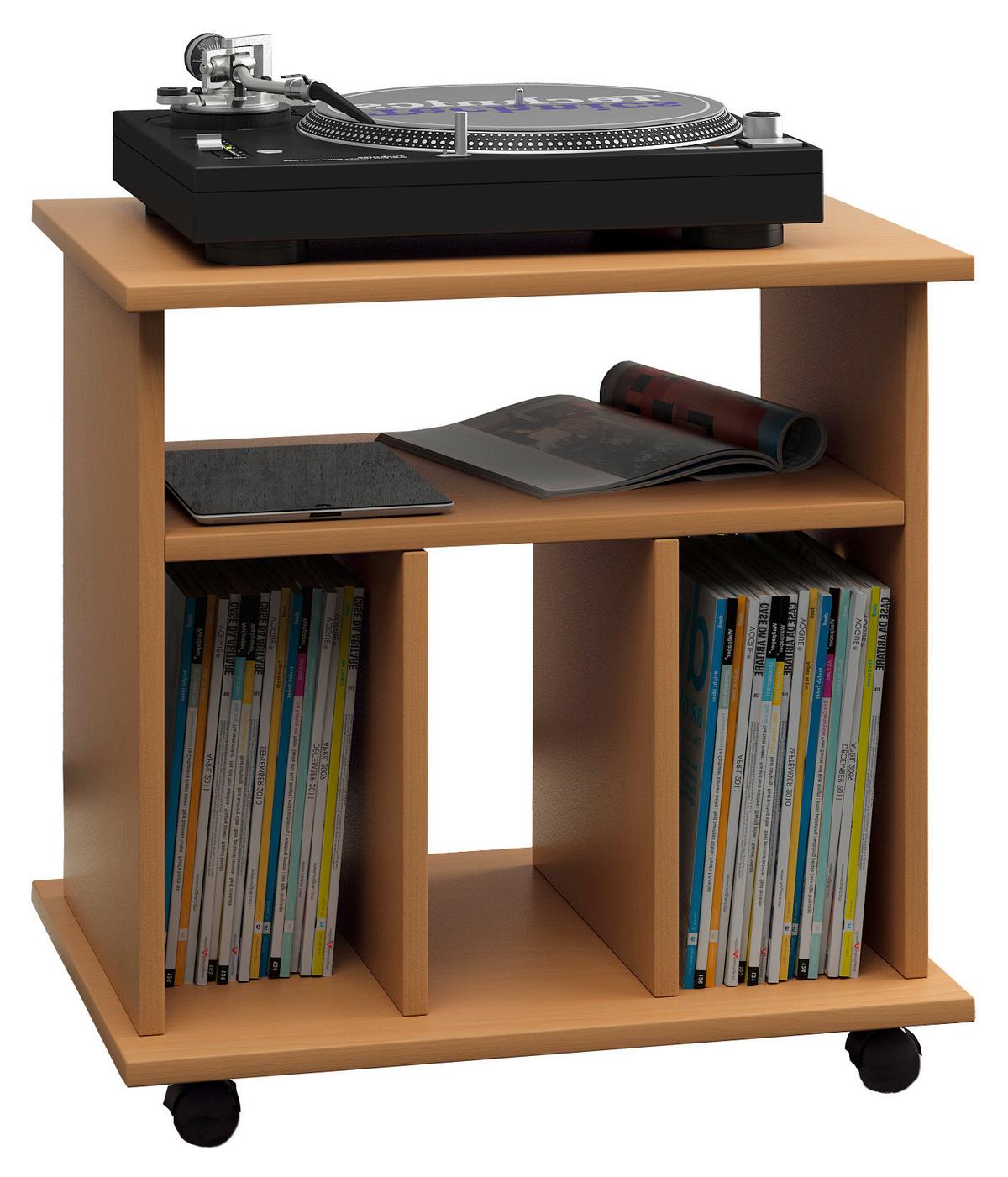 Schallplattenregal mit Rollen Retal 60 cm Buche Dekor - Buchefarben, Basics, Holzwerkstoff (60/59/45cm) - MID.YOU