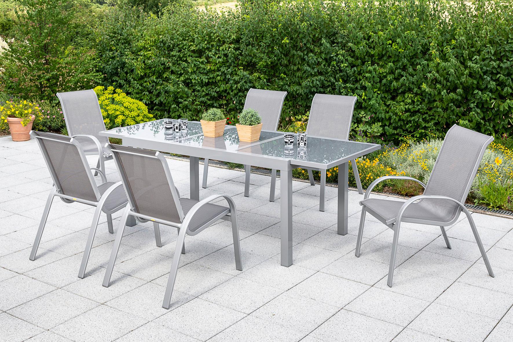 Gartenmöbel Set 7-Tlg. Amalfi aus Metall/Textil - Silberfarben/Braun, MODERN, Textil/Metall - Gardenson