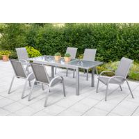 Gartenmöbel Set 7-Tlg. Amalfi aus Metall/Textil - Silberfarben/Braun, MODERN, Textil/Metall - Gardenson