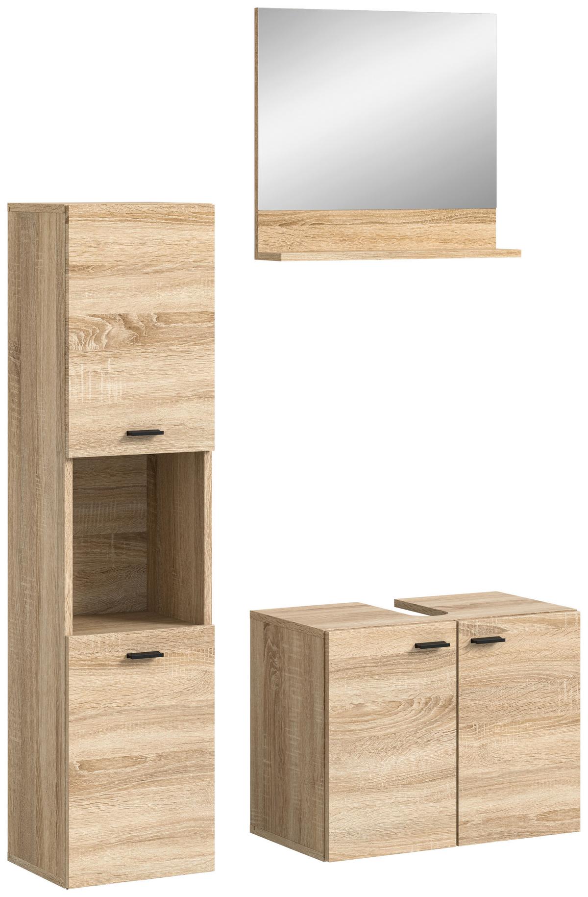 Badezimmer Boston Sonoma Eiche Dekor - Schwarz/Sonoma Eiche, MODERN, Glas/Holzwerkstoff (87cm) - MID.YOU