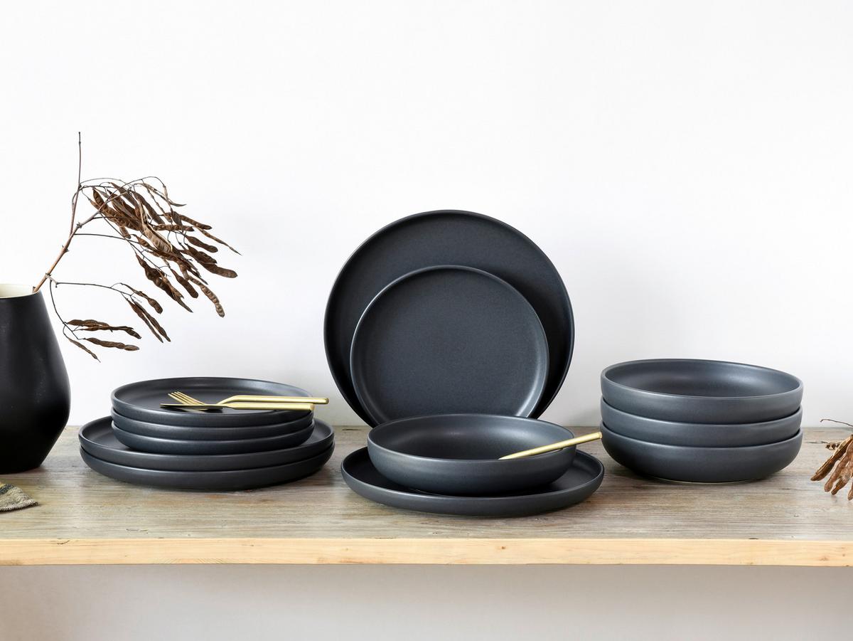 Tafelservice Uno Keramik 4personen Geschirr Set Schwarz - Schwarz, Design, Keramik (36,5/36,5/34,5cm) - Creatable