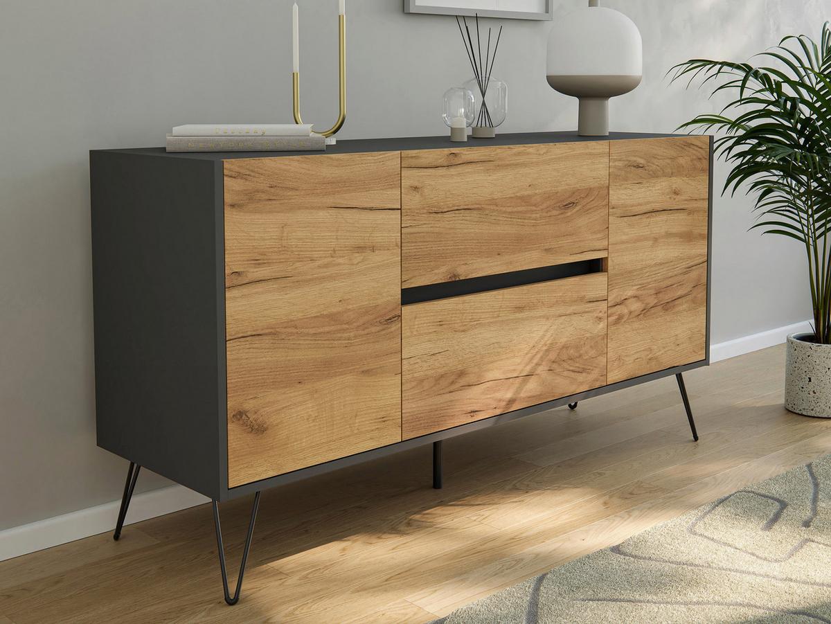Sideboard Posseik Industrial Graphit/Eichefarben B: 139 cm - Eichefarben/Graphitfarben, Design, Holzwerkstoff (139/75,8/42cm) - MID.YOU