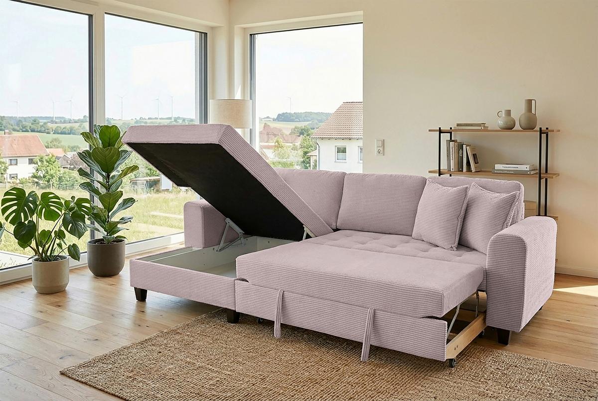 Ecksofa Moritz Rosa S: ca. 155x265 cm - Rosa, Trend, Textil (155/265cm)