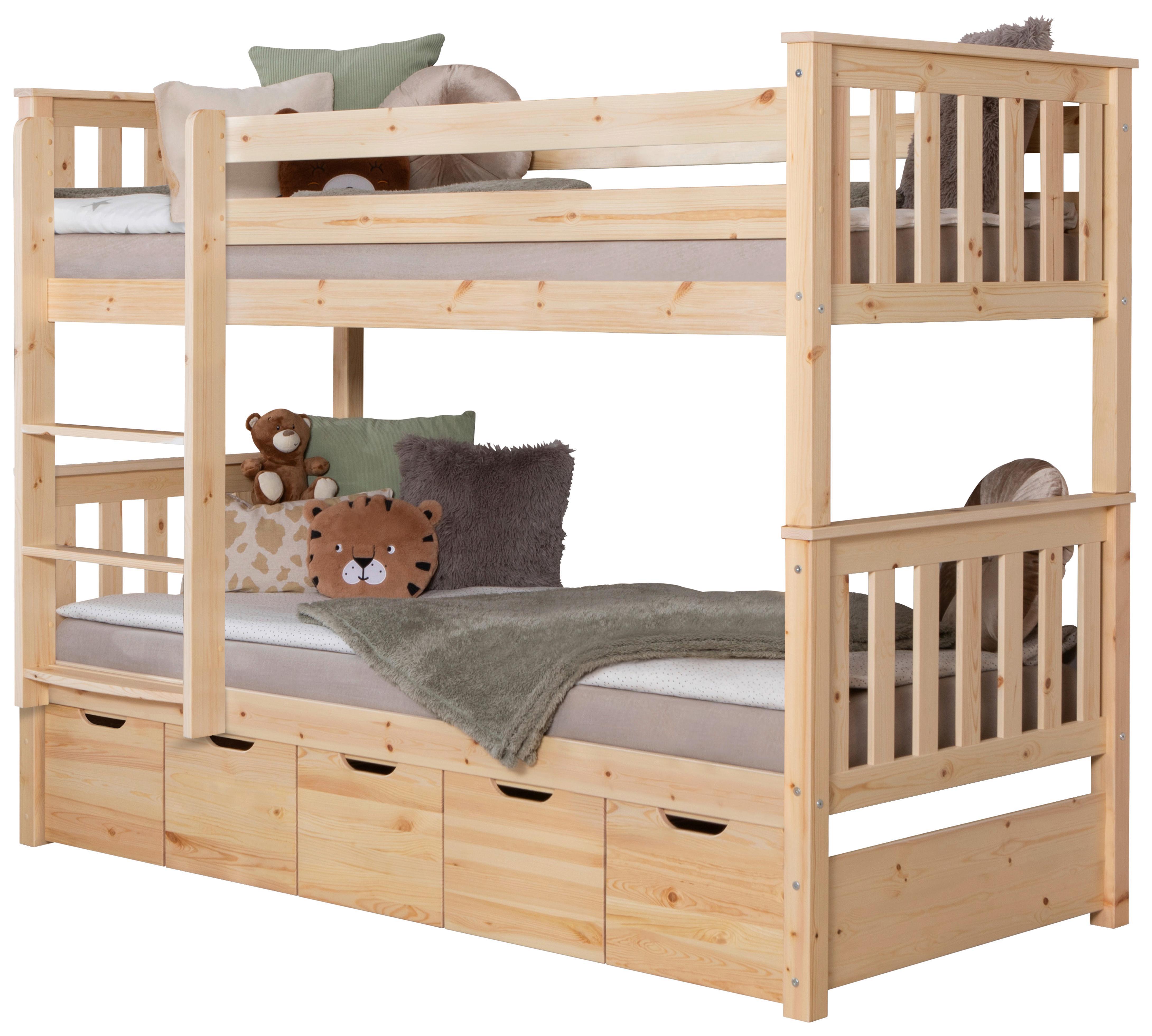 Etagenbett Sammy Kiefer Massiv 90 Cm M. Schubkästen + Leiter - Naturfarben, MODERN, Holz (90/200cm) - MID.YOU