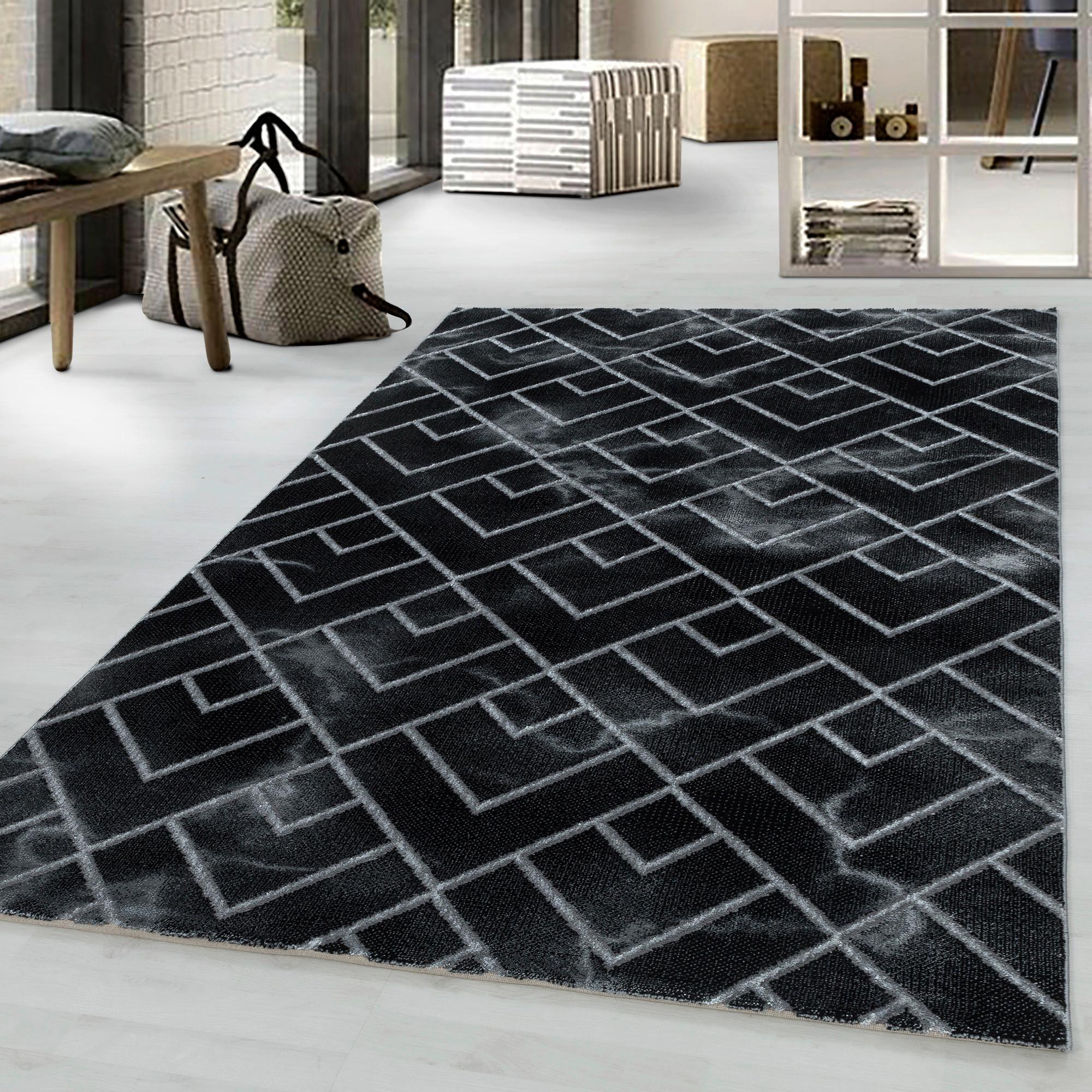 Webteppich NAXOS in Schwarz und silberfarben