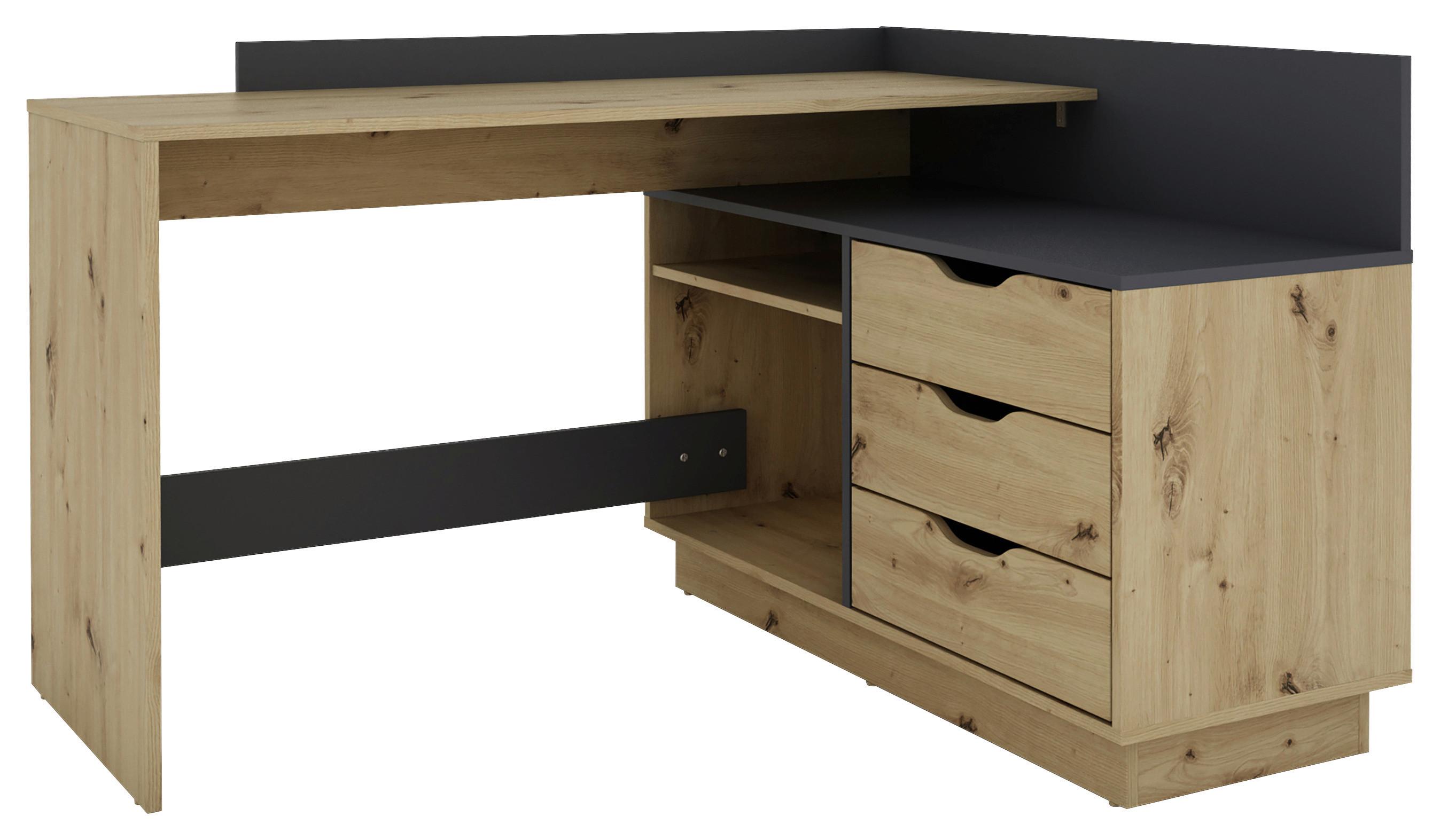 Eckschreibtisch mit Stauraum B 105cm H 84cm Belfast - Anthrazit/Eiche Artisan, LIFESTYLE, Holzwerkstoff (129/105/84cm) - MID.YOU