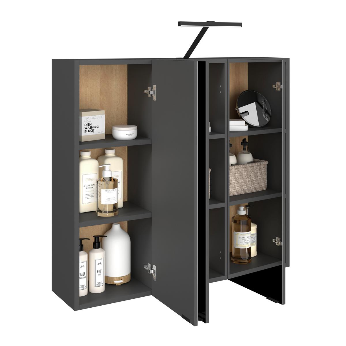 Spiegelschrank Cotia Cotll 3 3-Türig BHT: 77x73x20,4 cm - Anthrazit, MODERN, Glas/Holzwerkstoff (77/73/20,4cm) - James Wood
