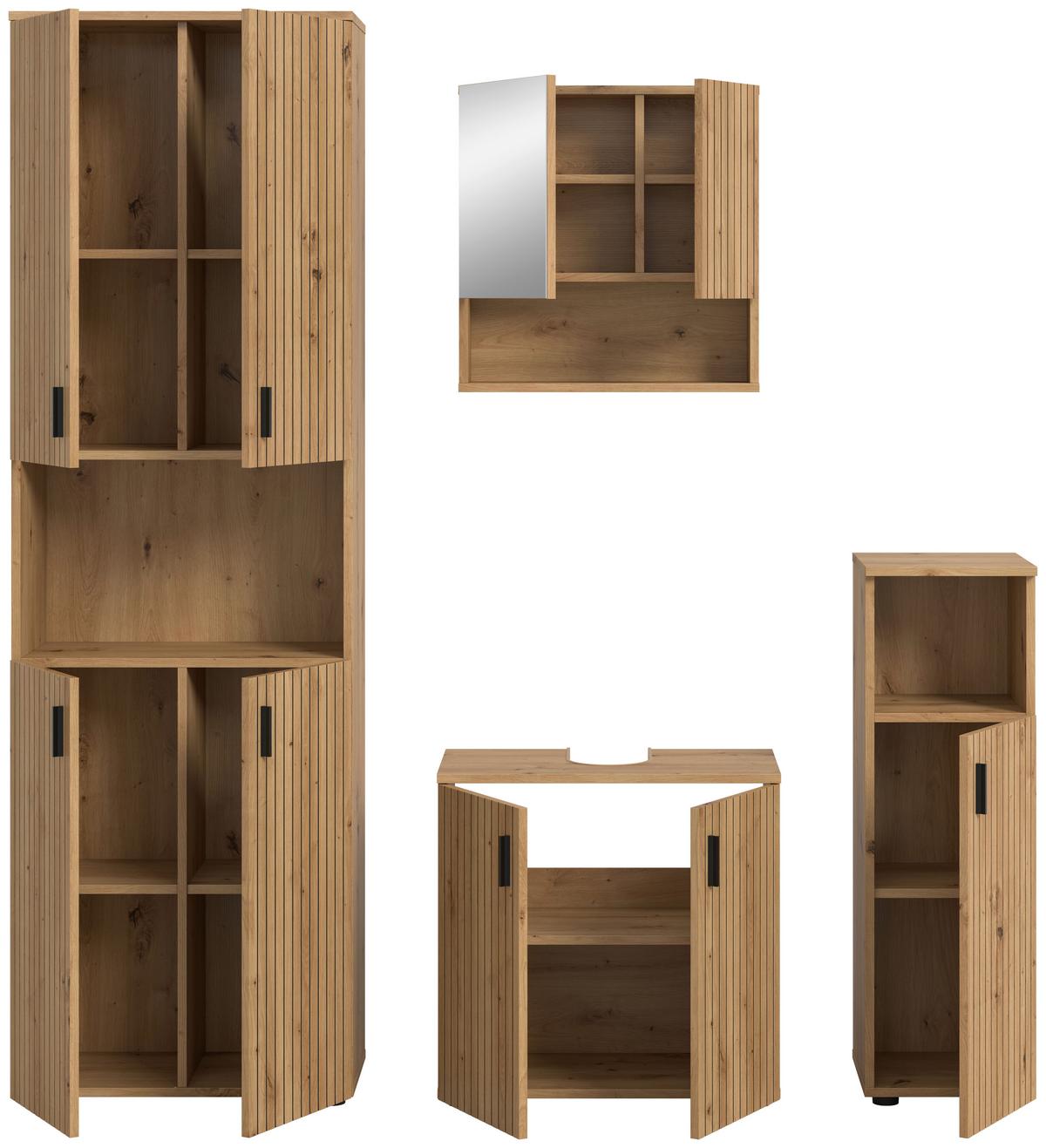 BADEZIMMER Eiche Artisan 4-Teilig - Schwarz/Eiche Artisan, Basics, Holzwerkstoff (150cm) - MID.YOU