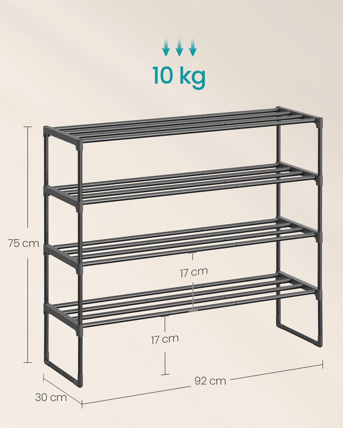 Schuhregal Schwarz B: 92cm - Schwarz, Basics, Kunststoff/Metall (92/74/30cm)