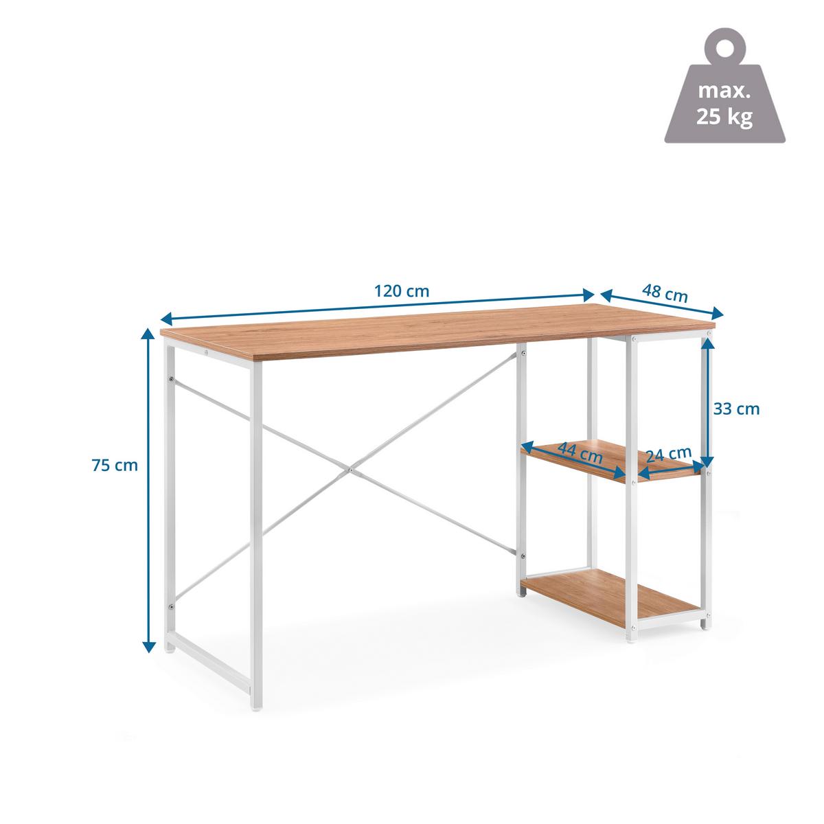 Computertisch Easy Up Weiß/Eichefarben L: 120cm - Eichefarben/Weiß, MODERN, Holz/Metall (120/48/75cm) - MID.YOU