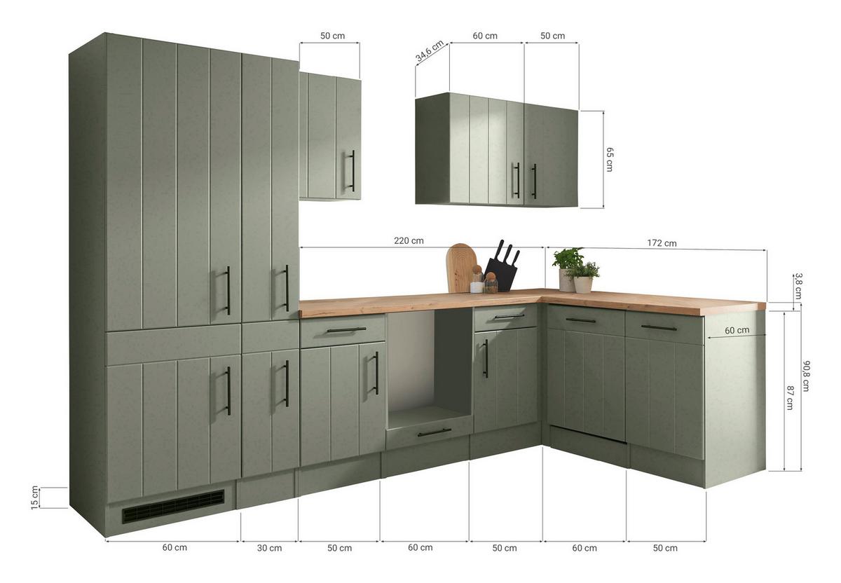 Küchenleerblock Anton Wildeiche/Schilfgrün B: 310cm - Schilfgrün/Wildeiche, Trend, Holzwerkstoff (310/172cm) - Respekta