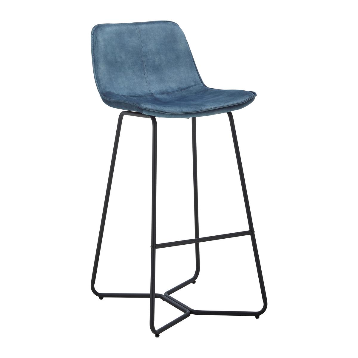 Barová židle ze sametu Nery modrá - modrá/černá, Moderní, kov/dřevo (48/103,2/57cm) - P & B