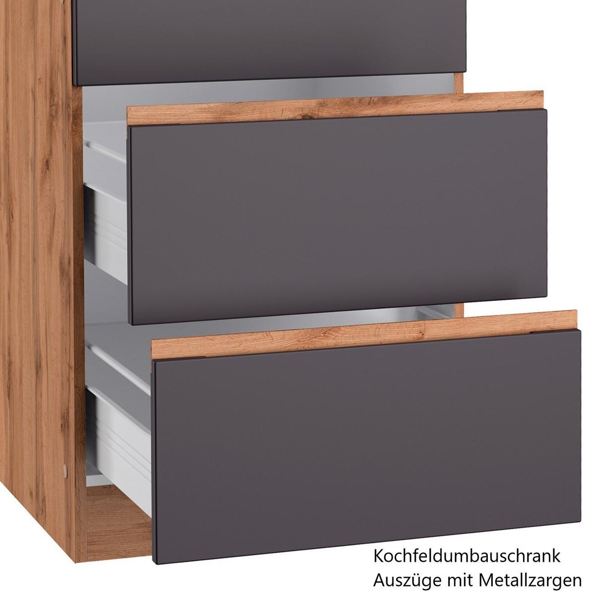 Küchenzeile Turin mit Geräten B: 330cm Grau/Wotaneiche Dekor - Eiche Wotan/Grau, Design, Holzwerkstoff (330cm) - Held