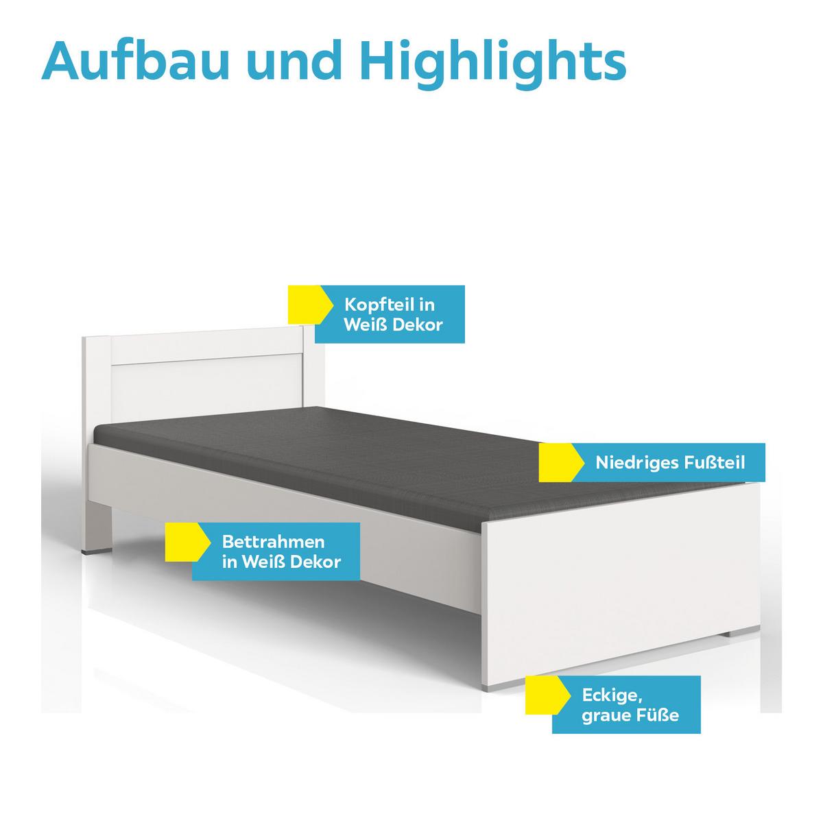Bett 90x200 Cm Filou, Weiß - Weiß, LIFESTYLE, Holzwerkstoff (90/200cm) - Livetastic