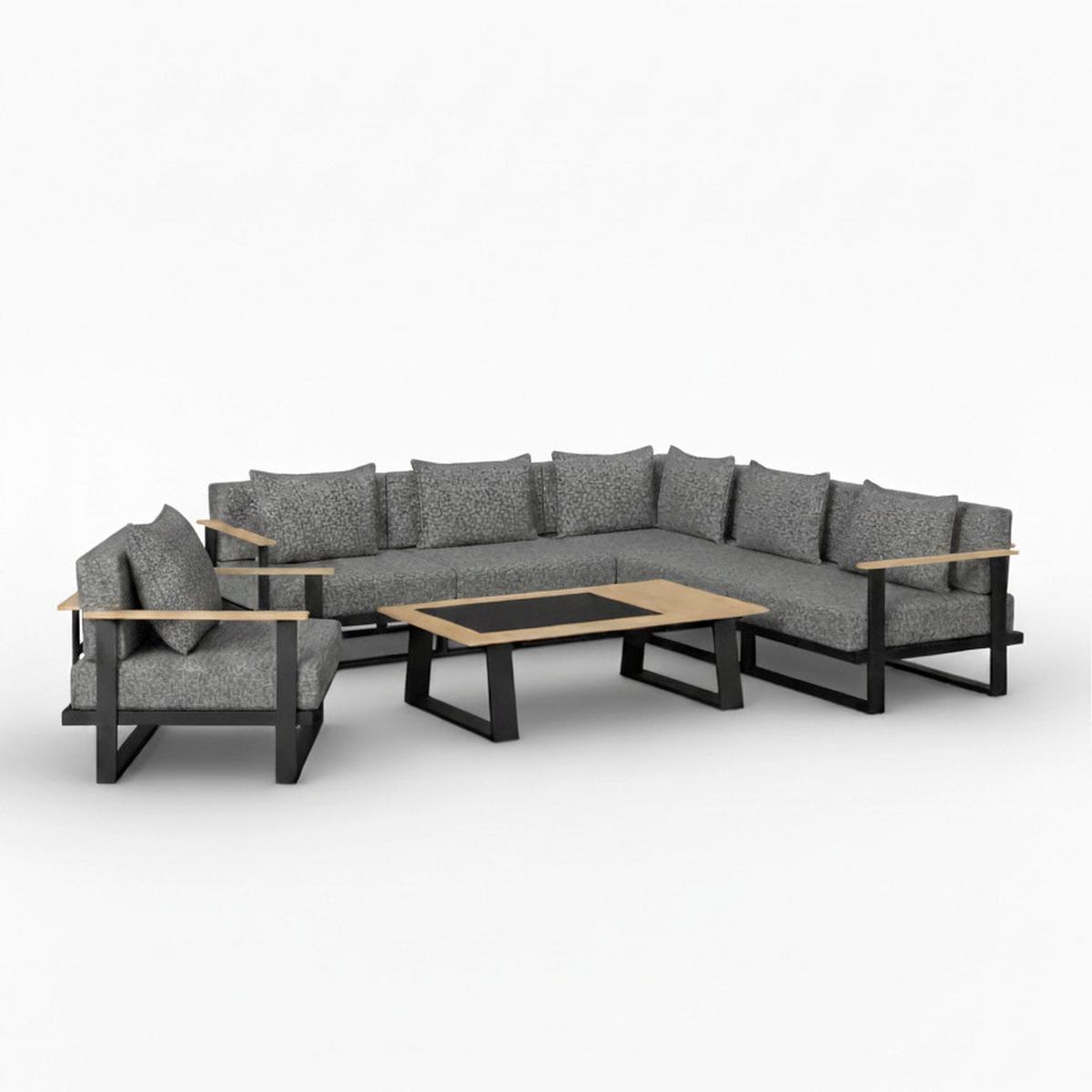 TERASOVÁ SEDACÍ SOUPRAVA FABRIZIA - šedá, Moderní, kov/dřevo - Bessagi Garden