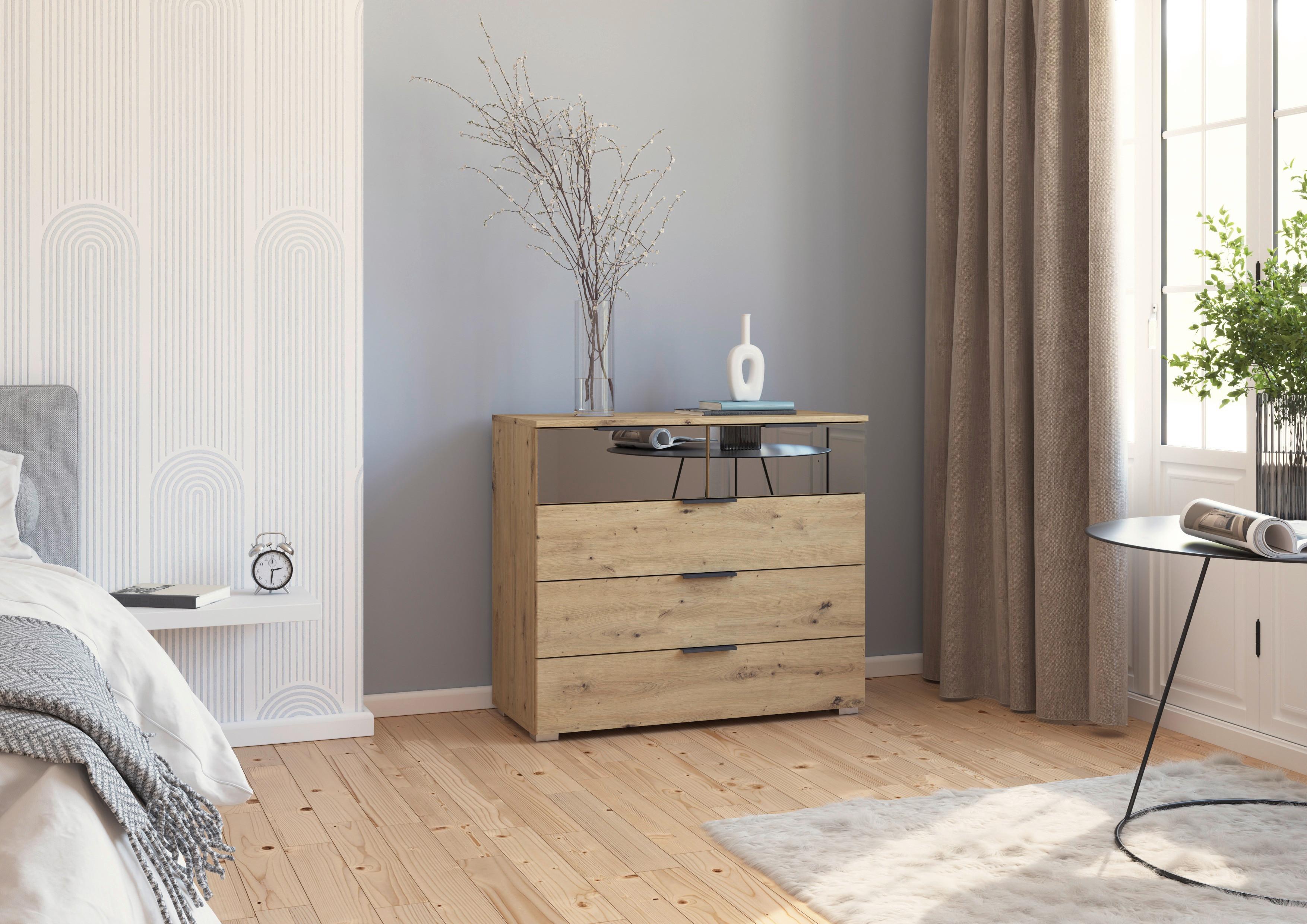 Kommode Skyla Eiche Dekor, Grau B: 93 cm - Alufarben, MODERN, Glas/Holzwerkstoff (93/81/42cm) - Rauch Möbel