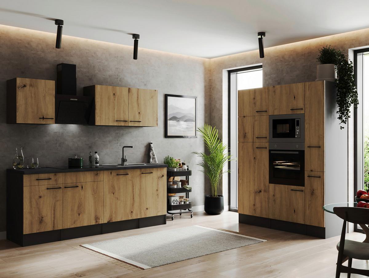 Küchenblock Oliver Artisan Dekor B: 370 Cm - Eiche Artisan/Grau, Design, Holzwerkstoff (370cm) - Respekta