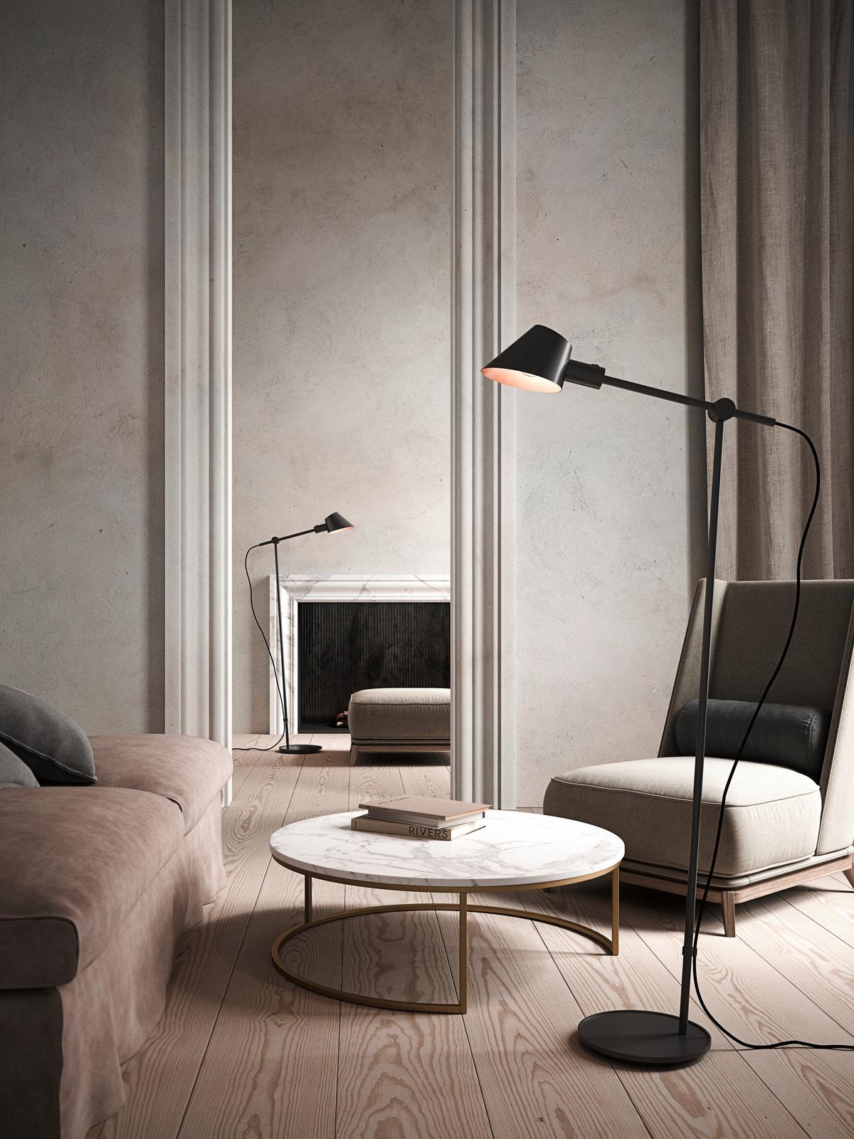 Stehleuchte Stay Schwarz B: 58 cm - Schwarz, Design, Metall (58/129cm) - Nordlux