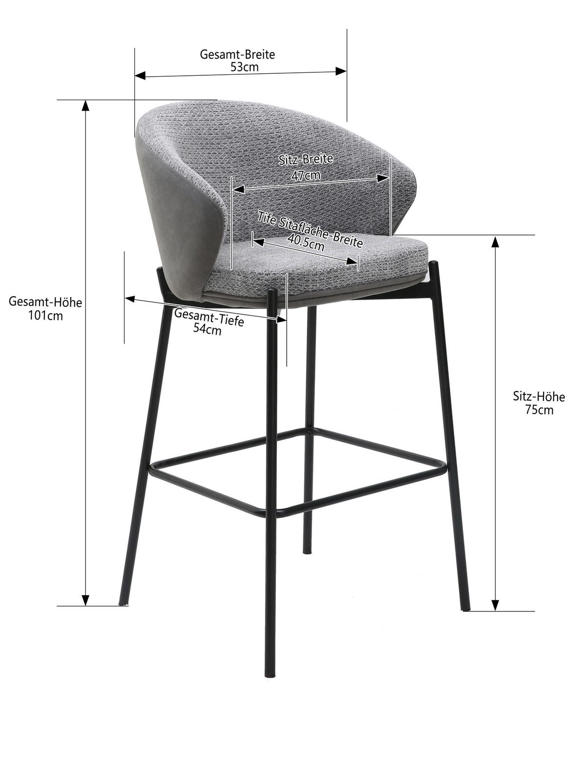 Barhocker Corey Textil Braun B: 53,5 Cm - Schwarz/Braun, MODERN, Textil/Metall (53,5/101/54cm) - MID.YOU