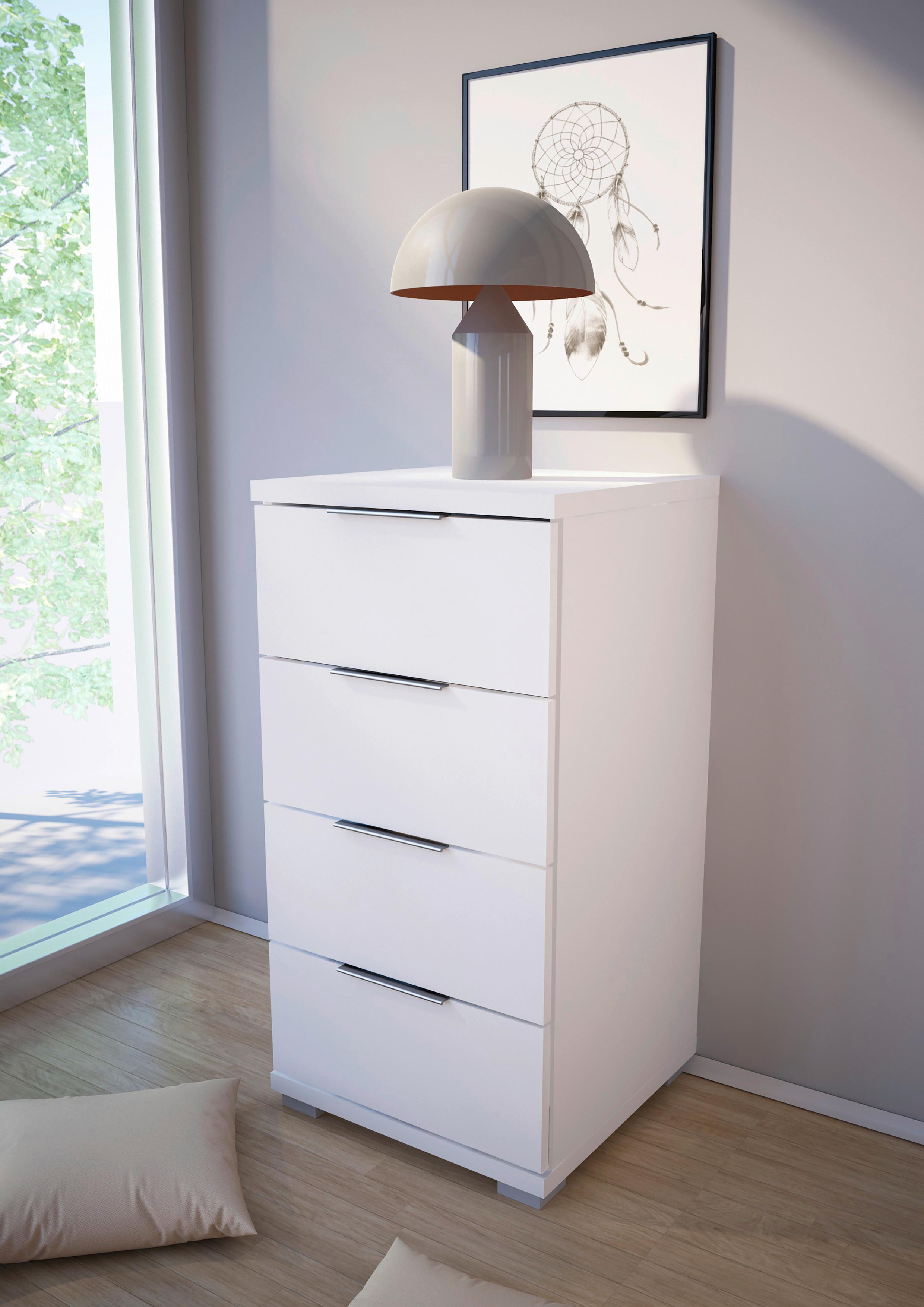 Nočný stolík biela 4 zásuvky - biela/strieborná, Basics (46/79/42cm) - P & B