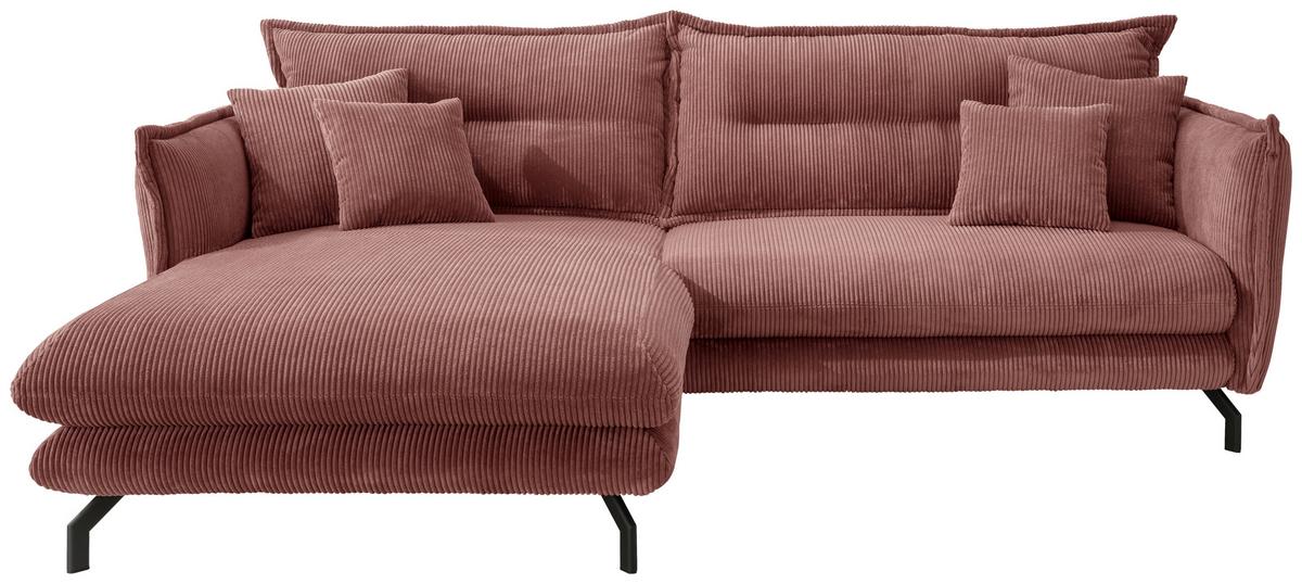 Ecksofa Lava Koralle mit Zierkissen - Koralle/Schwarz, MODERN, Textil (180/255cm) - Livetastic
